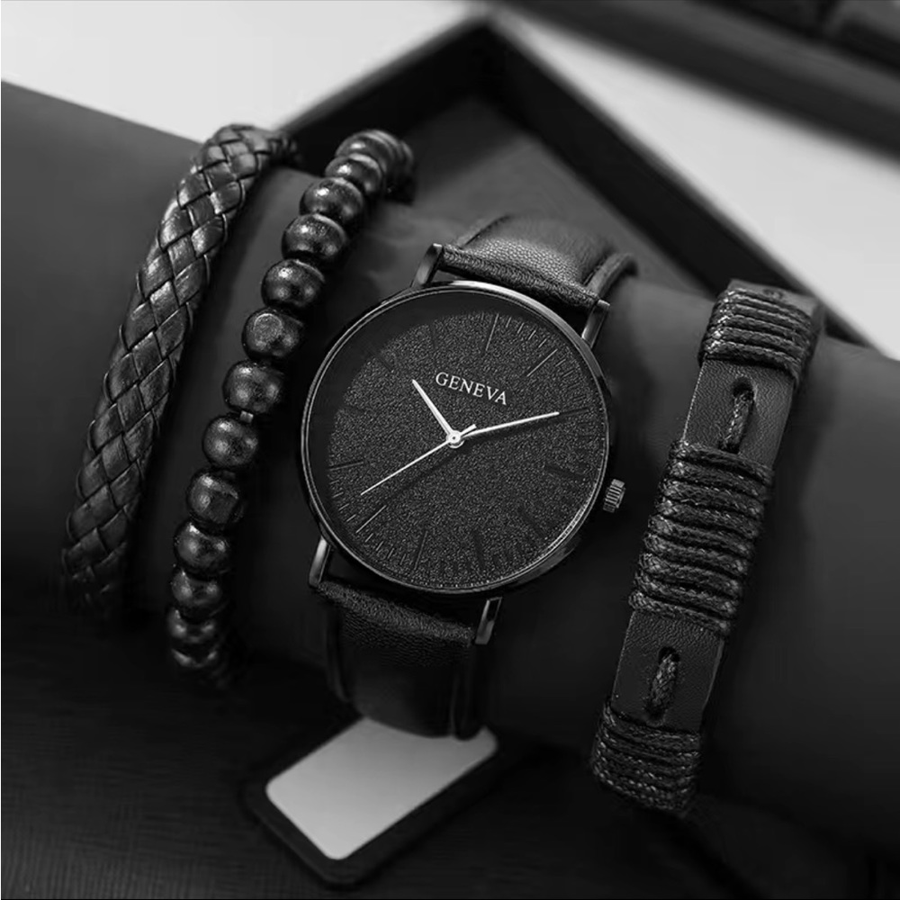 Black Men’s Watch and Bracelet Set